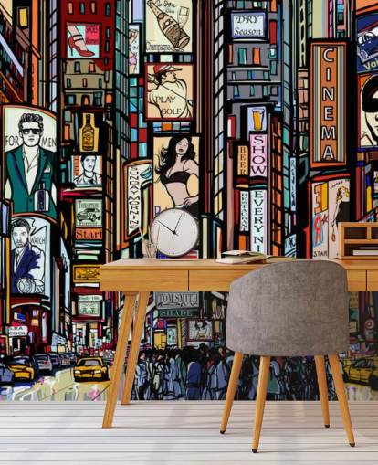 Mural de pared abstracto colorido de Times Square Nueva York