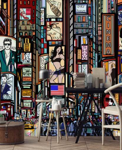 Colourful Abstract Times Square New York Wall Mural