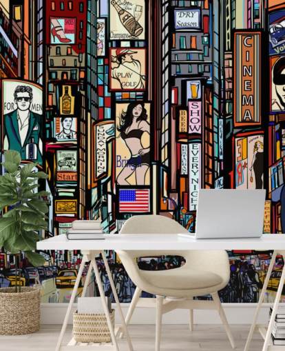 Farverige abstrakte Times Square New York vægmaleri