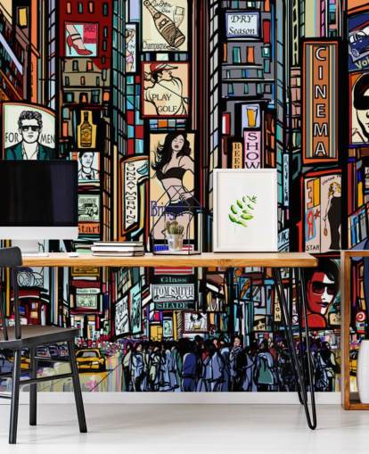 Colourful Abstract Times Square New York Wall Mural