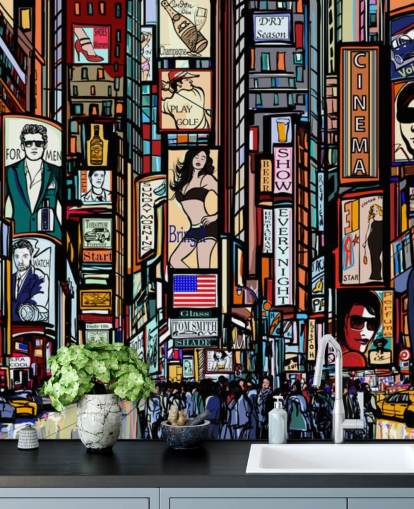 Decorazione murale colorata astratta di Times Square New York