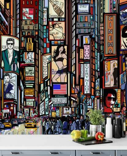 Decorazione murale colorata astratta di Times Square New York