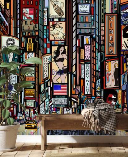 Decorazione murale colorata astratta di Times Square New York