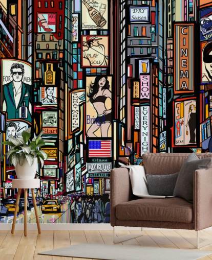 Mural de pared abstracto colorido de Times Square Nueva York