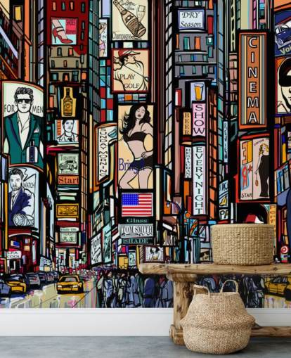 Decorazione murale colorata astratta di Times Square New York