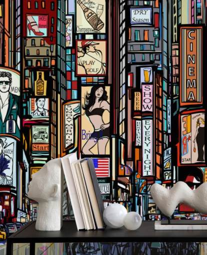 Mural de pared abstracto colorido de Times Square Nueva York