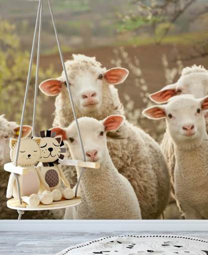 valkoinen ja vihreä lampaan taustakuvamaalaus nimeltä Sheep on Pasture kodeille ja yrityksille valkoinen ja vihreä lampaan taustakuvamaalaus nimeltä Sheep on Pasture kodeille ja yrityksille