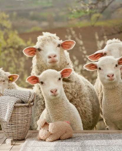 valkoinen ja vihreä lampaan taustakuvamaalaus nimeltä Sheep on Pasture kodeille ja yrityksille