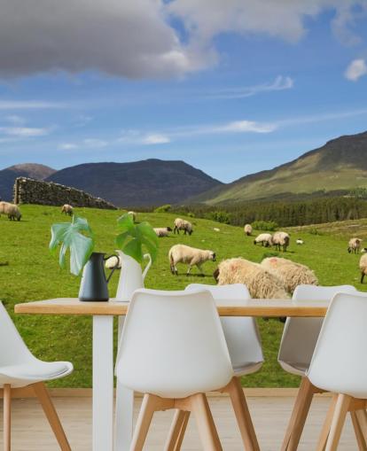 Schapen in veld behang