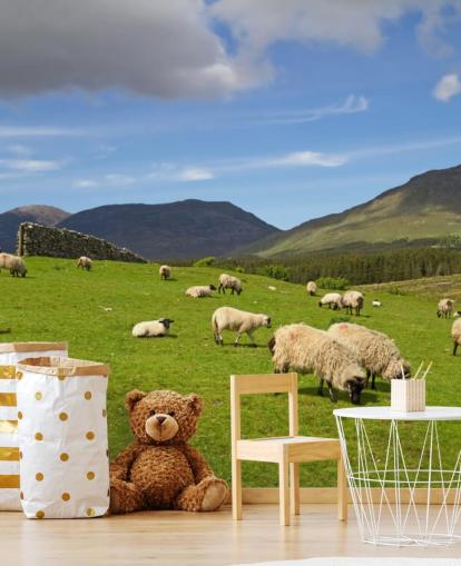Schapen in veld behang Schapen in veld behang