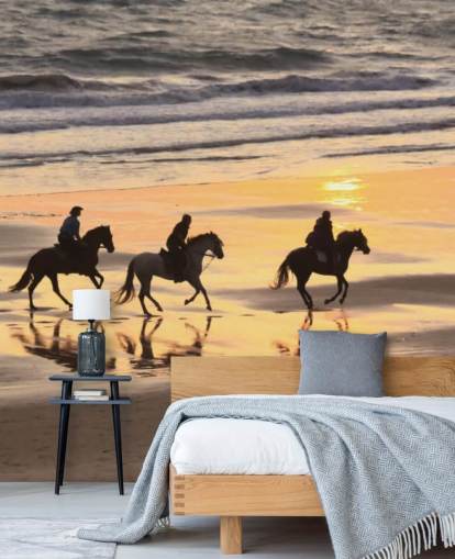 Horses Running on a Sunset Beach Wallpaper