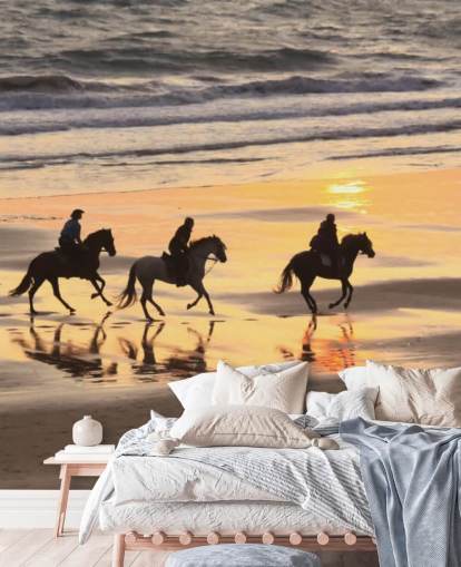 Horses Running on a Sunset Beach Wallpaper
