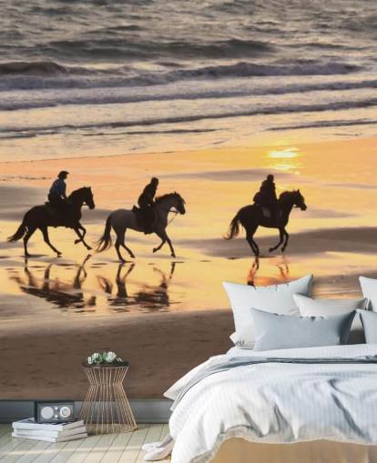 Cavalos correndo em um papel de parede Sunset Beach Cavalos correndo em um papel de parede Sunset Beach