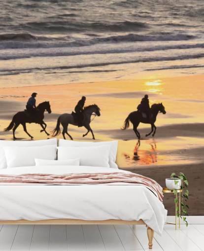 Horses Running on a Sunset Beach Wallpaper
