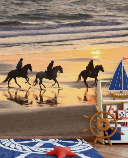 Horses Running on a Sunset Beach Wallpaper