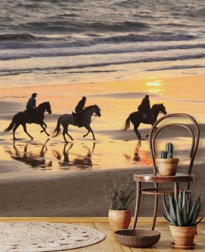 Cavalos correndo em um papel de parede Sunset Beach