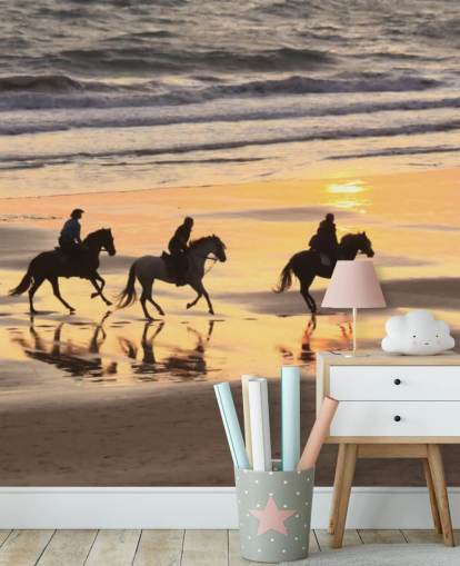 Horses Running on a Sunset Beach Wallpaper