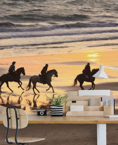 Horses Running on a Sunset Beach Wallpaper