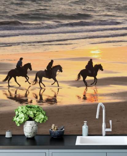 Horses Running on a Sunset Beach Wallpaper Horses Running on a Sunset Beach Wallpaper