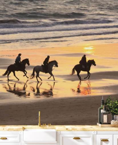 Horses Running on a Sunset Beach Wallpaper Horses Running on a Sunset Beach Wallpaper