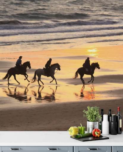 Horses Running on a Sunset Beach Wallpaper
