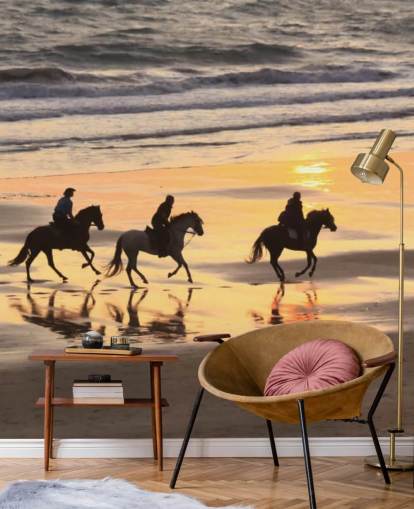 Horses Running on a Sunset Beach Wallpaper