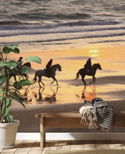 Pferde laufen auf einem Sunset Beach Wallpaper
