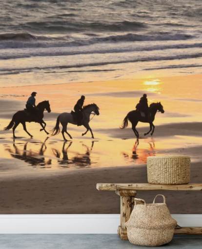 Horses Running on a Sunset Beach Wallpaper