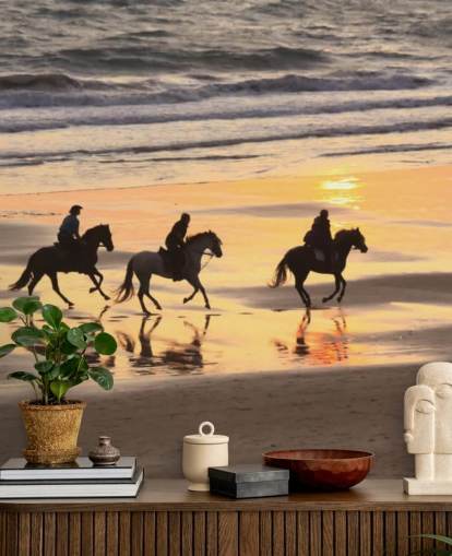 Horses Running on a Sunset Beach Wallpaper