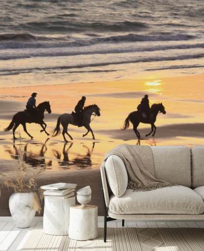 Horses Running on a Sunset Beach Wallpaper Horses Running on a Sunset Beach Wallpaper