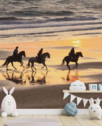 Horses Running on a Sunset Beach Wallpaper Horses Running on a Sunset Beach Wallpaper