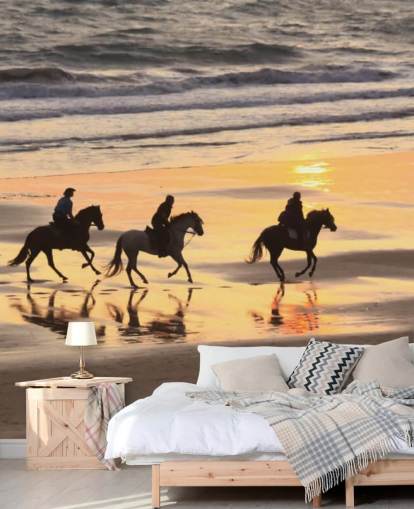 Horses Running on a Sunset Beach Wallpaper Horses Running on a Sunset Beach Wallpaper