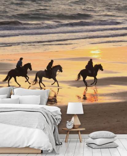 Heste Kører på en Sunset Beach Baggrund