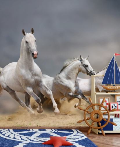Fond d'écran de course de chevaux blancs
