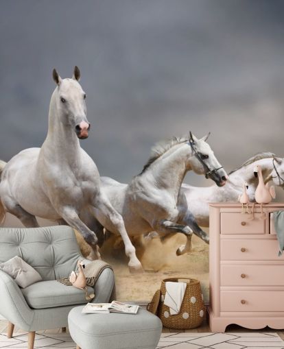 Whtie Horses Running Wallpaper