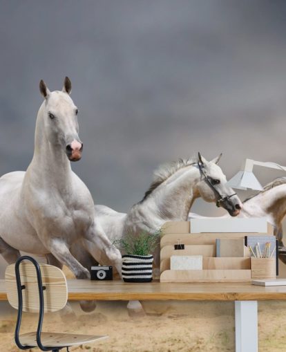 Whtie Horses Running Wallpaper