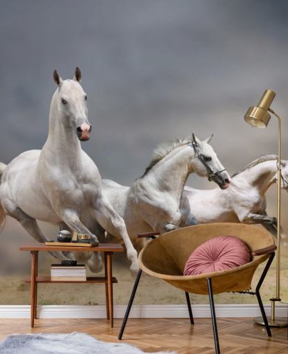 Weiße Pferde laufen Tapete