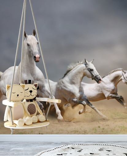 White Horses Running Wallpaper