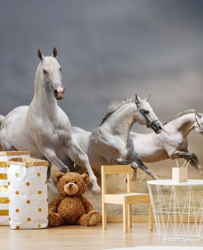 Whtie Horses Running Wallpaper
