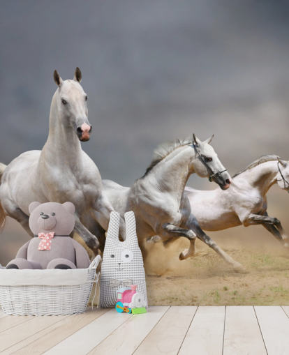 Whtie Horses Running Wallpaper