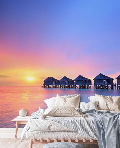 Sunset Maldives Huts Wallpaper