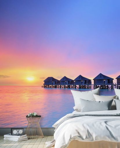 Sonnenuntergang Malediven Huts Tapete