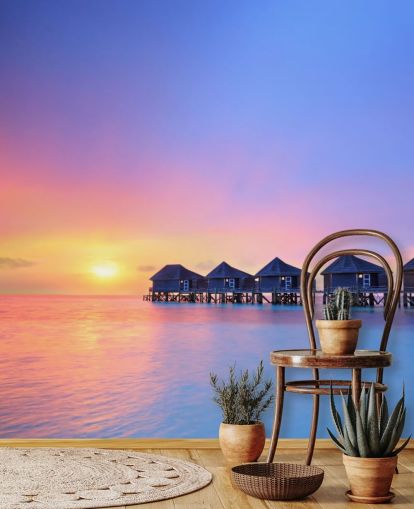 Sunset Maldives Huts Behang Sunset Maldives Huts Behang