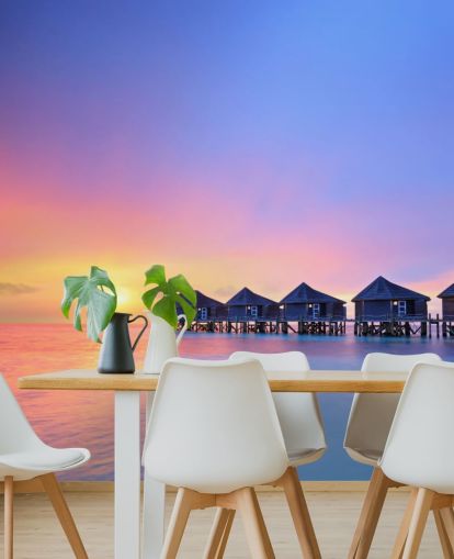 Sonnenuntergang Malediven Huts Tapete