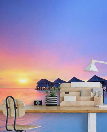Fond d'écran Sunset Maldives Huts