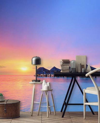 Sunset Maldives Huts Wallpaper