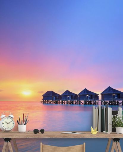 Sunset Maldives Huts Wallpaper