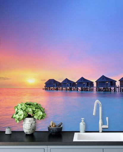 Sunset Maldives Huts Wallpaper