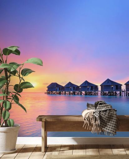 Sunset Maldives Huts Wallpaper