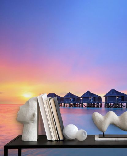 Sunset Maldives Huts Wallpaper